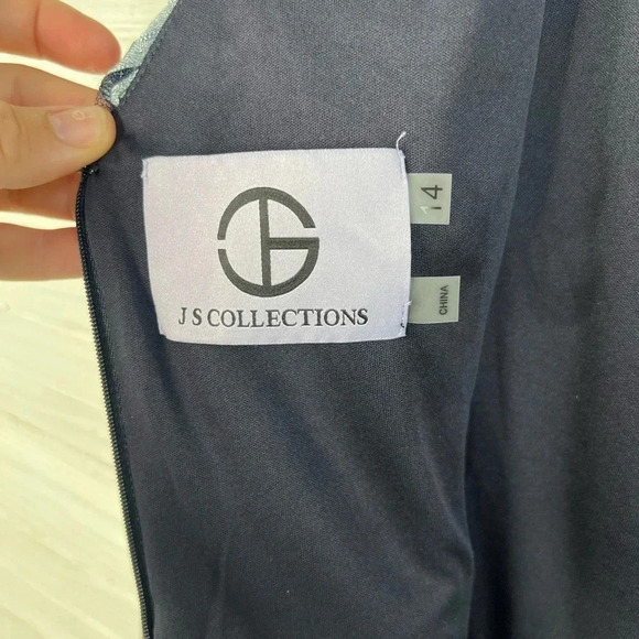 JS Collections Blue Ribbon and Lace Crepe Midi Dress V Back Short Sleeve 14 - Picture 11 of 16